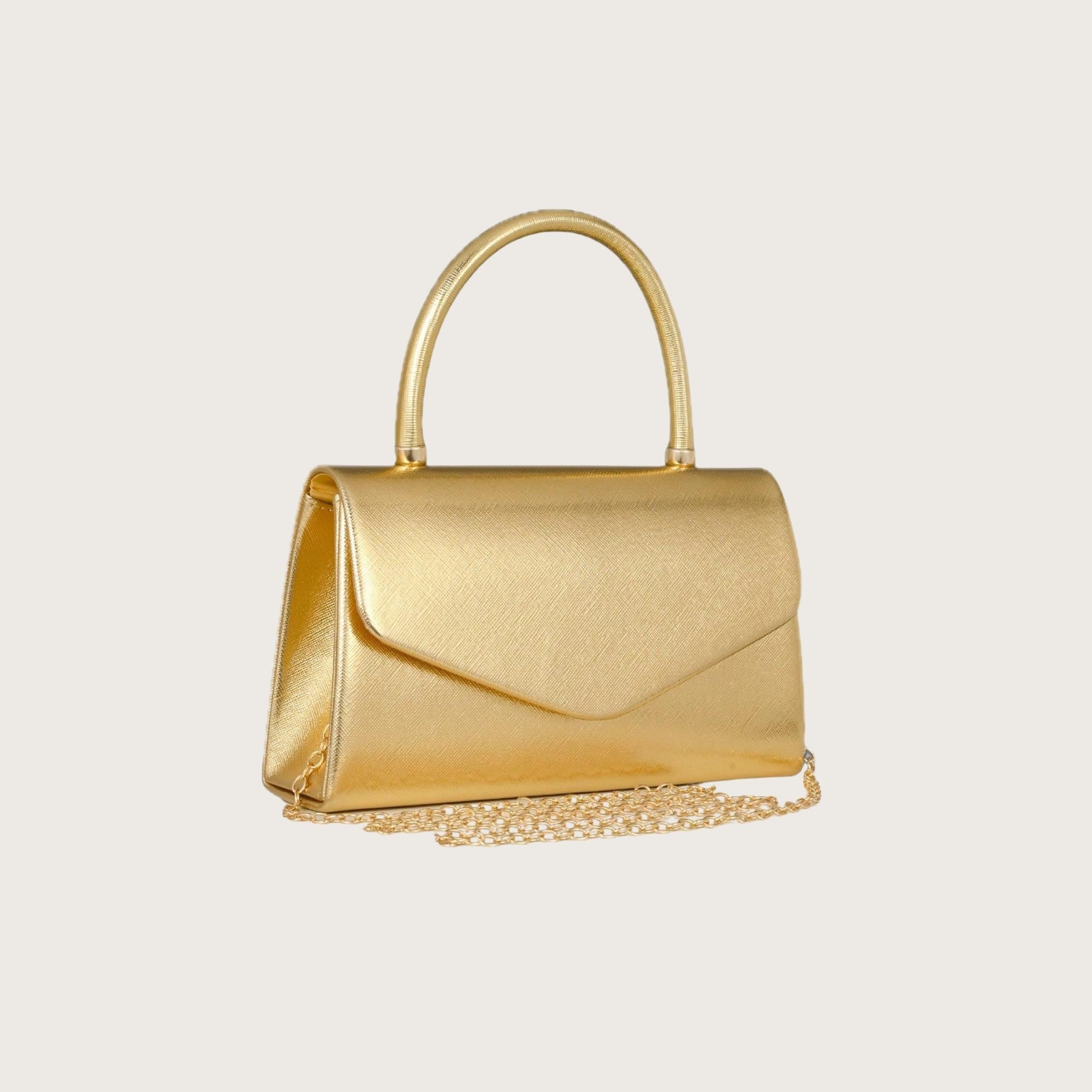 metallic gold handbag for evening events